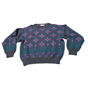 Steffner Sweater Mens Medium Blue Green Geometric Pullover Knit‎ Vintage Stripe